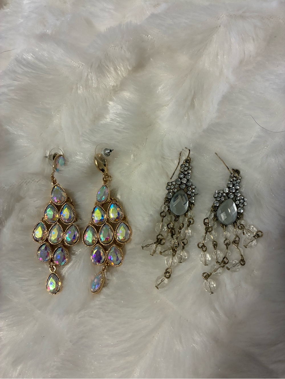 Two pairs - Gold-Tone Iridescent Teardrop Dangle Earrings - Women Jewelry